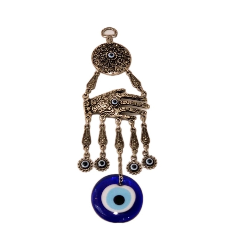 Evil Eye Amulet Wall Hanging Metal with Fatimas Hand, Last One, Imported